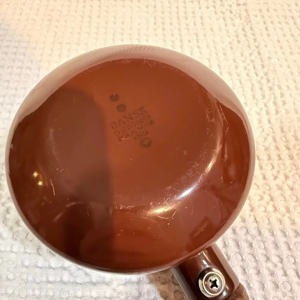 Dansk Kobenstyle Brown Enamelware Butter Warmer with Wood Handle